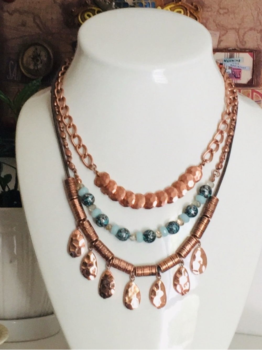 Premier Designs Prestley Women's 3 strands Bronze Aqua Necklace